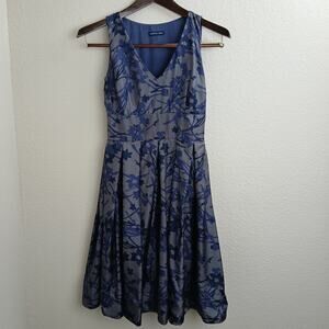 Martin + Osa sleeveless floral silk dress 00 missing tags blue grey fit & flare